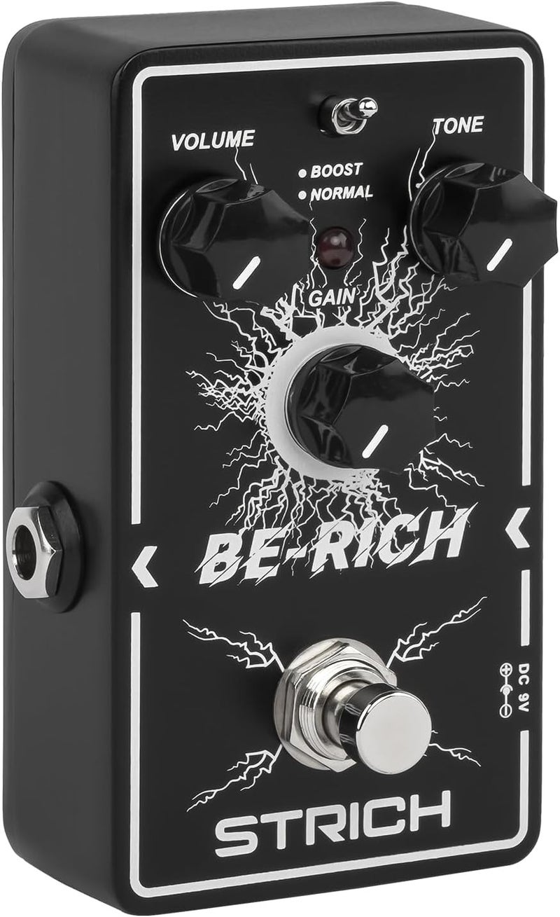 STRICH BE-RICH Tube Overdrive Distortion Pedal for Electric Guitar, Compact and Mini Design, True Bypass, 3 Control Knobs, Volume, Tone, Gain, Dual Modes, Boost, Normal, 9V DC, Black - Image 1